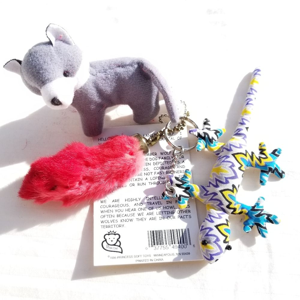 3-pack Keychain Set, Wolf, Rabbit Foot, Lizard